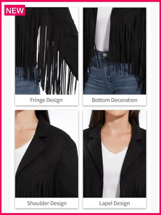 Fringe Leather Jacket Women Western Cropped Coat S-XXL Concert Wear - Picture 6 of 7